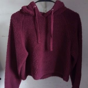 Red Fuzzy Hoodie Crop Top
